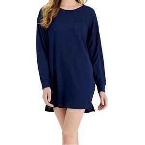 Jenni Women's Small Long Sleeve chemise Supersoft Sleep Shirt Navy Sail Lounge